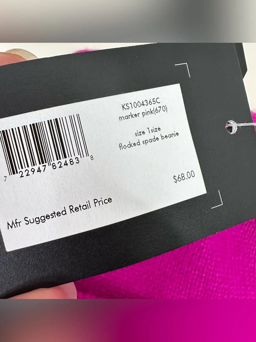 NEW Kate Spade Flocked Spade Beanie in Marker Pink One Size Fall Winter Hat